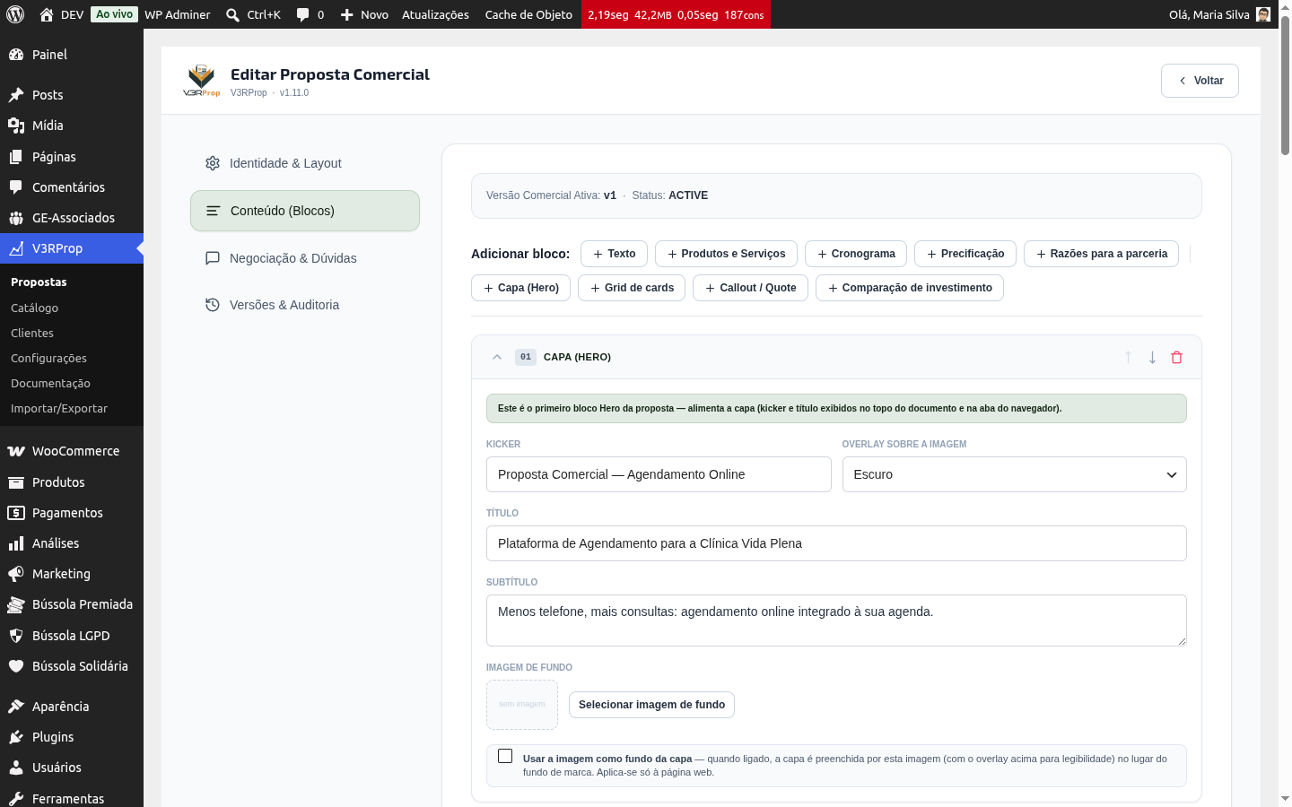 Canvas de blocos livres do editor