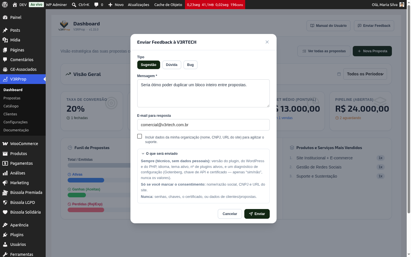 Formulário de feedback do V3RProp preenchido